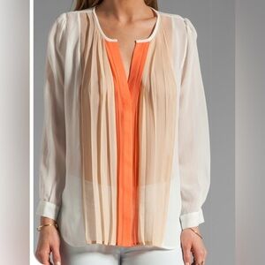 Joie Sinden 3-tone 100% Silk Dusty Coral Pink Sand Blouse Top Women S/M Fall